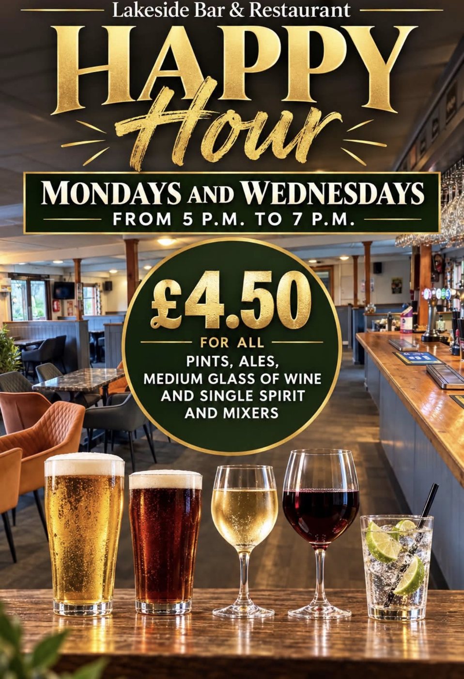 Lakeside happy hour offer poster