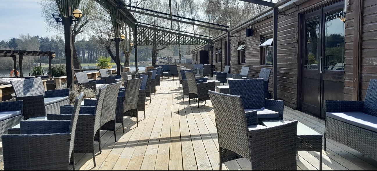 Outdoor tables on the Lakeside terrace