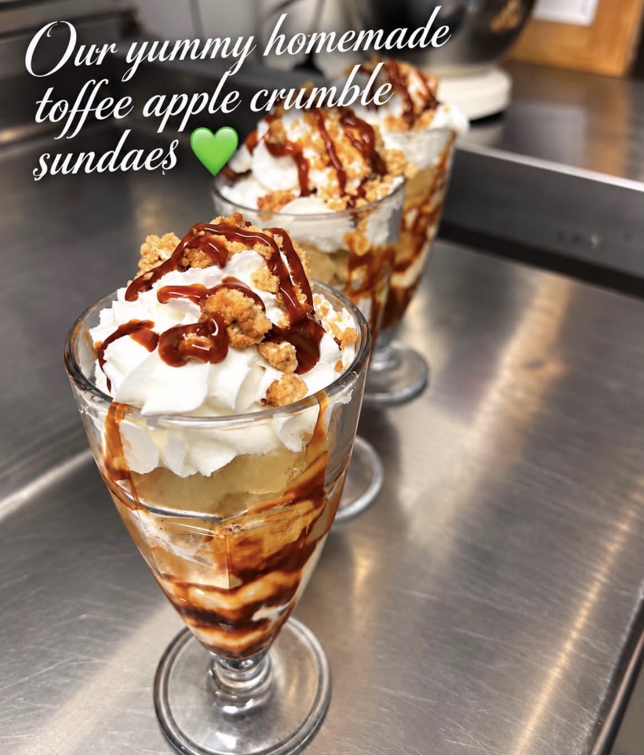 Homemade toffee apple crumble sundae